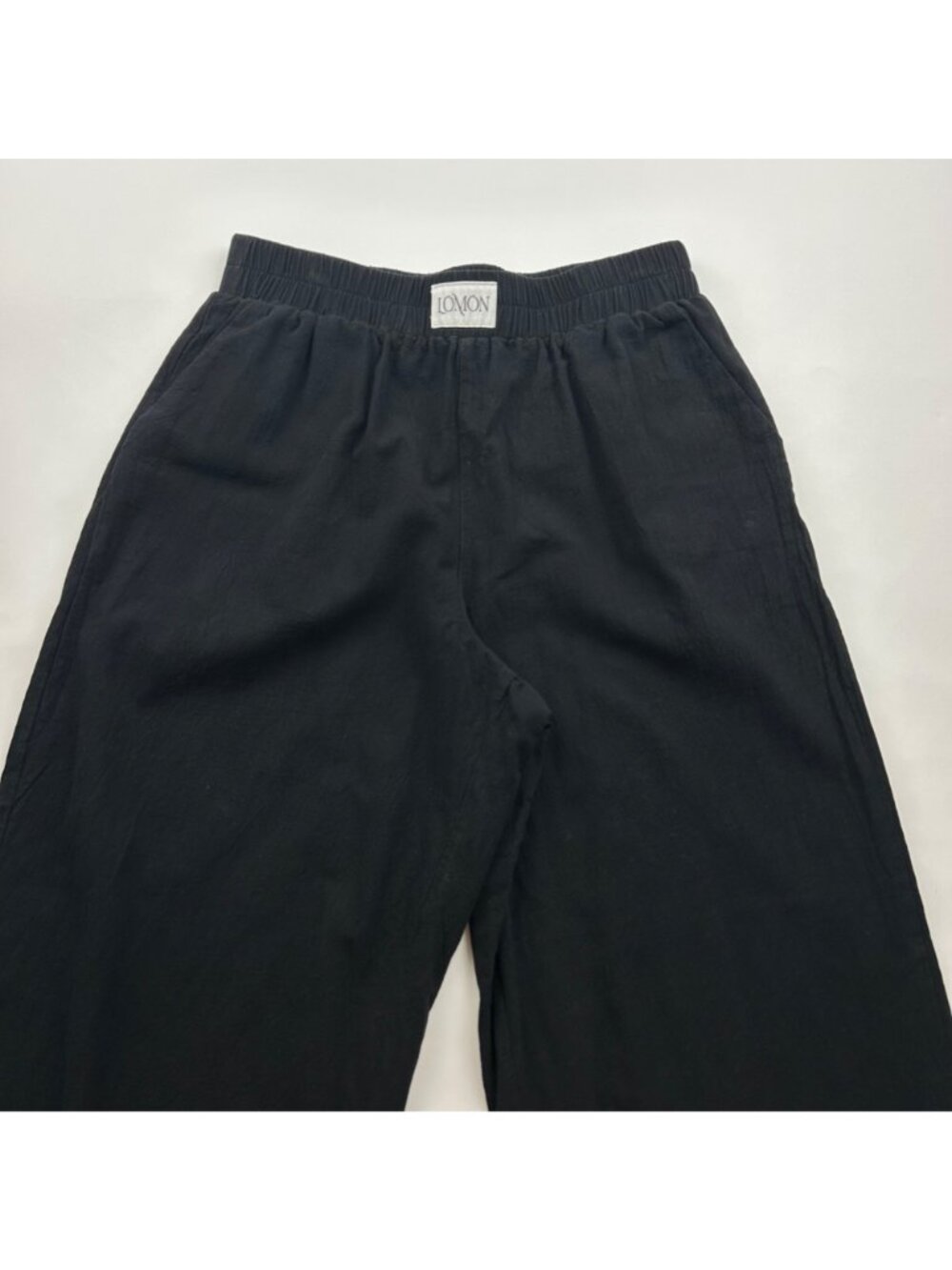 Lomon Black Linen Blend Cropped Wide Leg Lounge Pant S - Picture 2 of 6